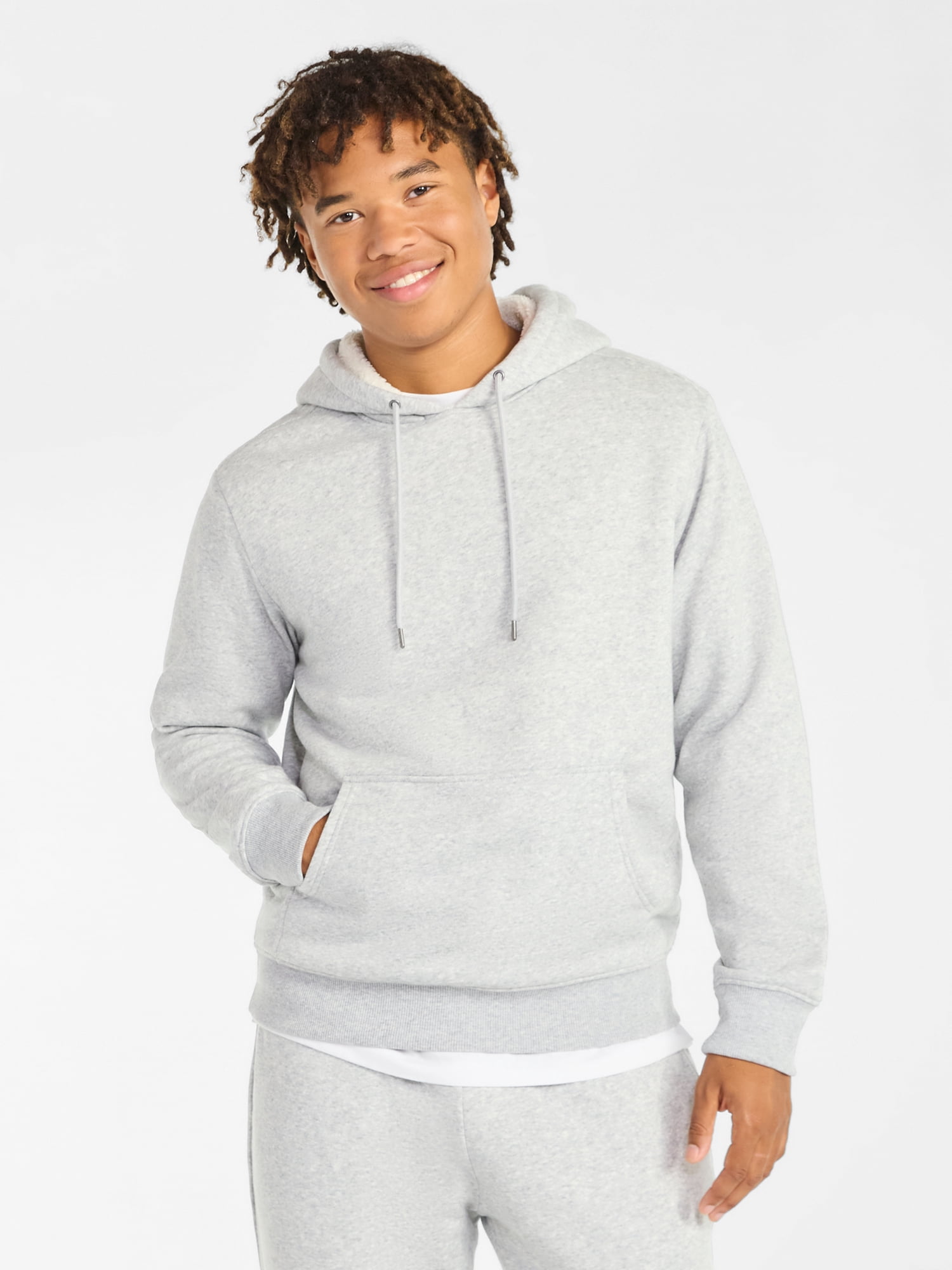 No Boundaries Men's & Big Men's High Pile Fleece Faux Shearling Lined Fleece Hoodie Sweatshirt, Sizes XS-5XL