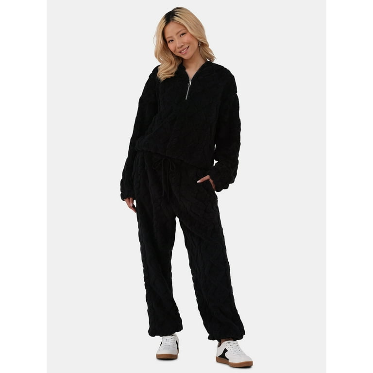 No Boundaries Embossed Fleece Hoodie Joggers Set 2 Piece Women s Walmart