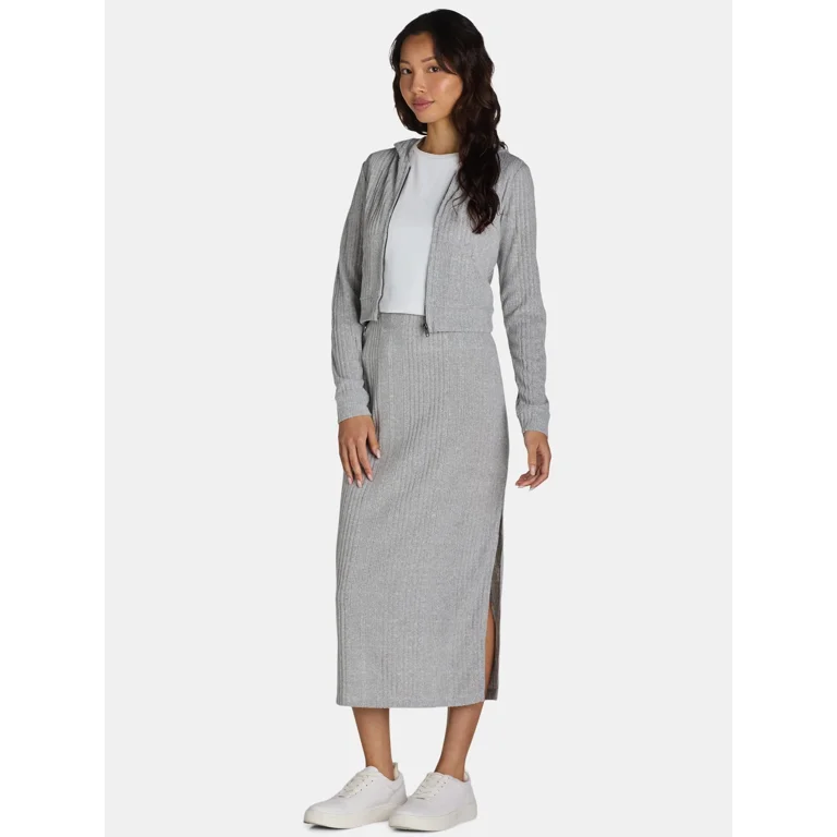 No Boundaries Zip Up Hoodie and Midi Skirt Set 2 Piece Women s and Women s Plus Walmart