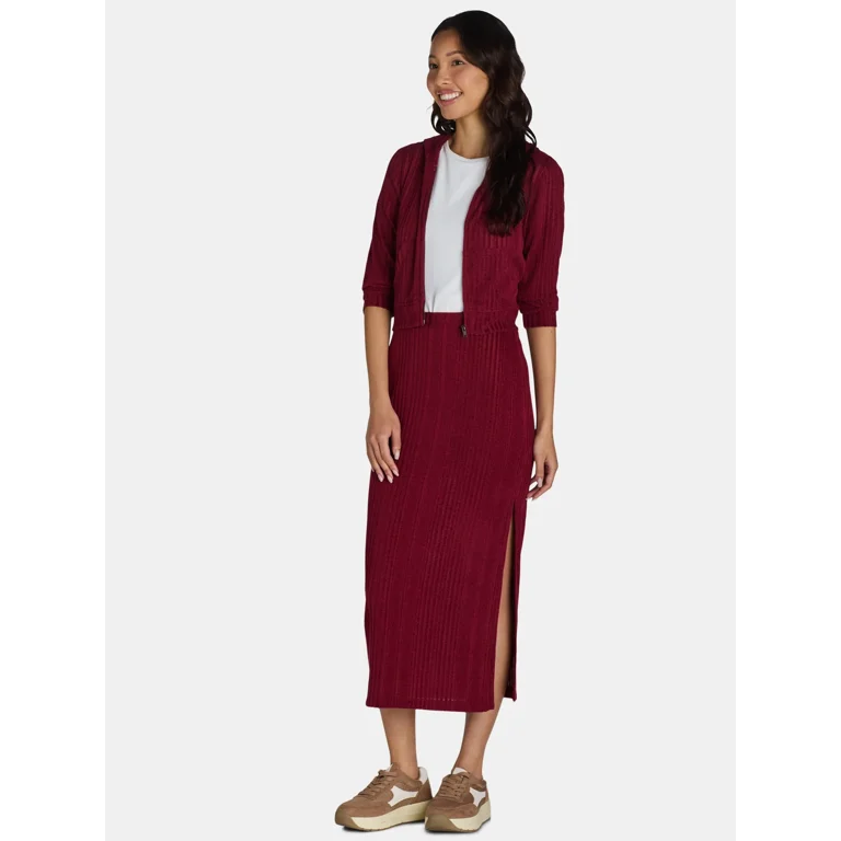 No Boundaries Zip Up Hoodie and Midi Skirt Set 2 Piece Women s and Women s Plus Walmart