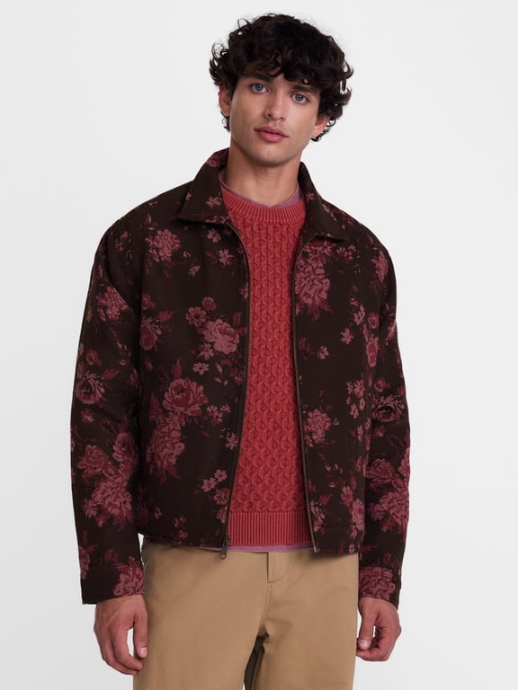 Boxy Fit Floral Tapestry Jacquard Zip Jacket, Men's XS-4XLT