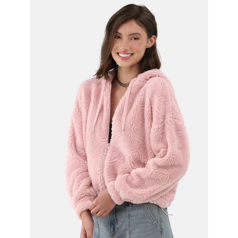 No Boundaries Jacquard Plush Hoodie Women s and Women s Plus Walmart