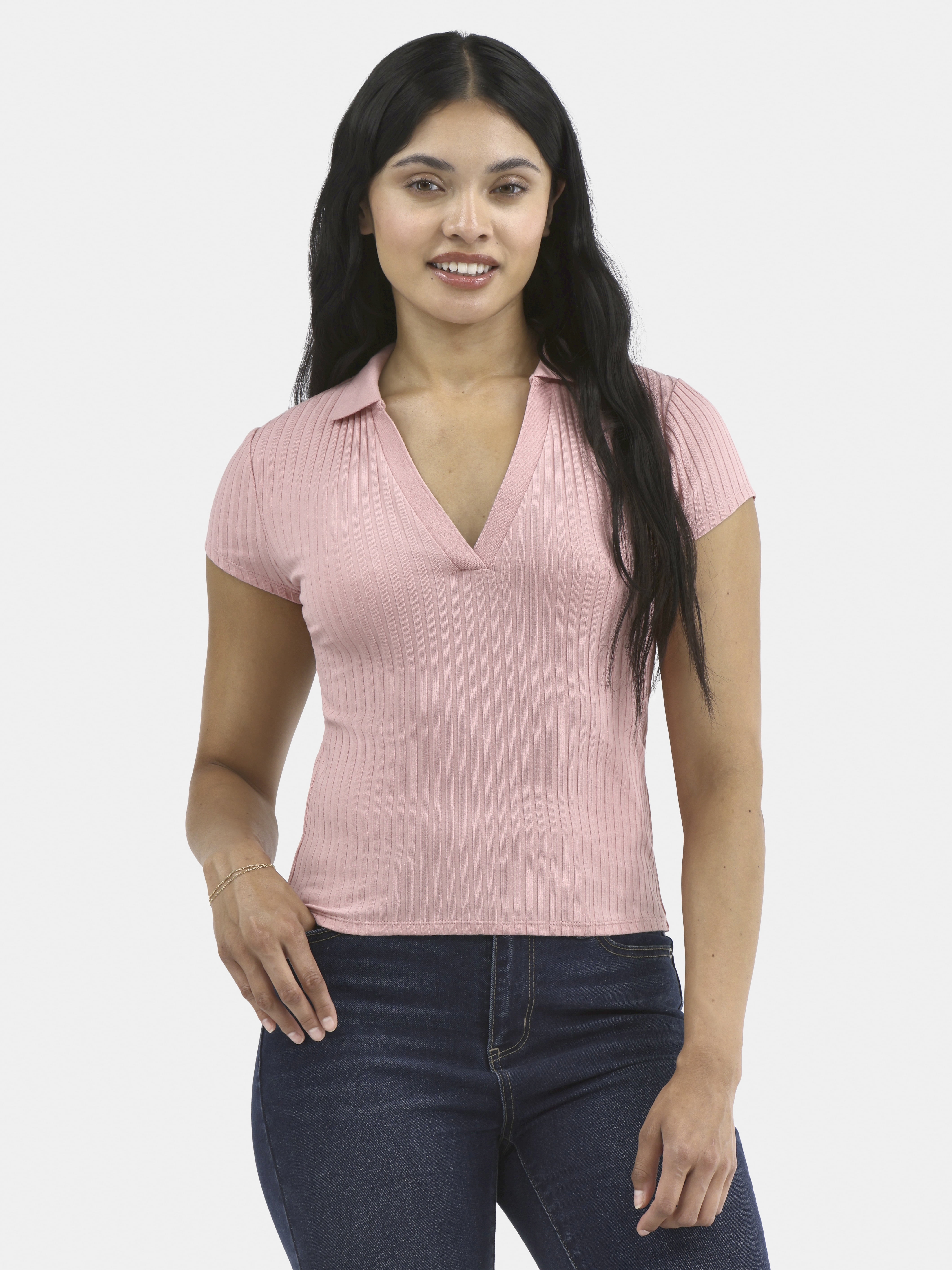 Women's No Boundaries Johnny Collar Polo Shirt, Sizes XXS - XXL