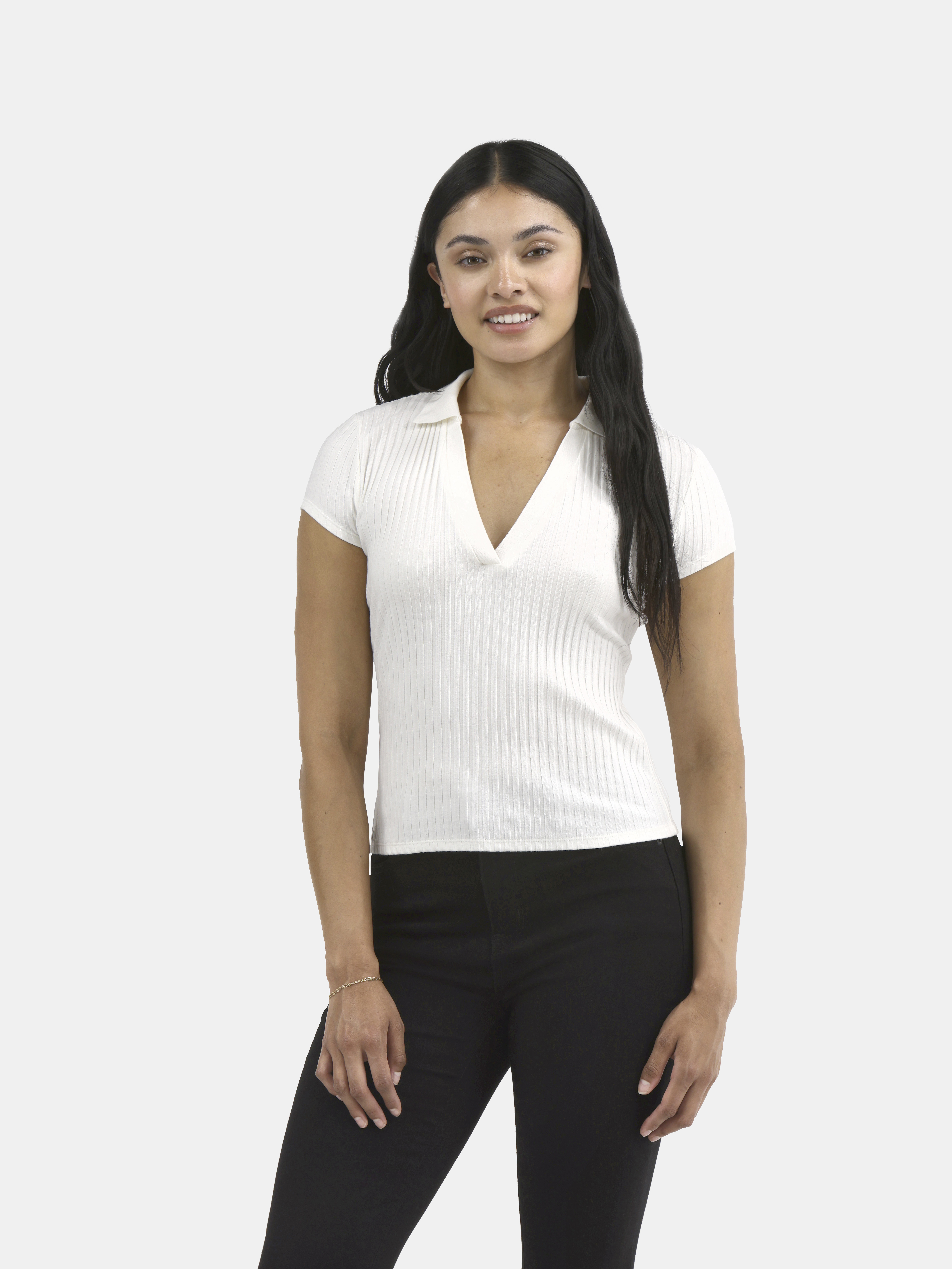 Women's No Boundaries Johnny Collar Polo Shirt, Si