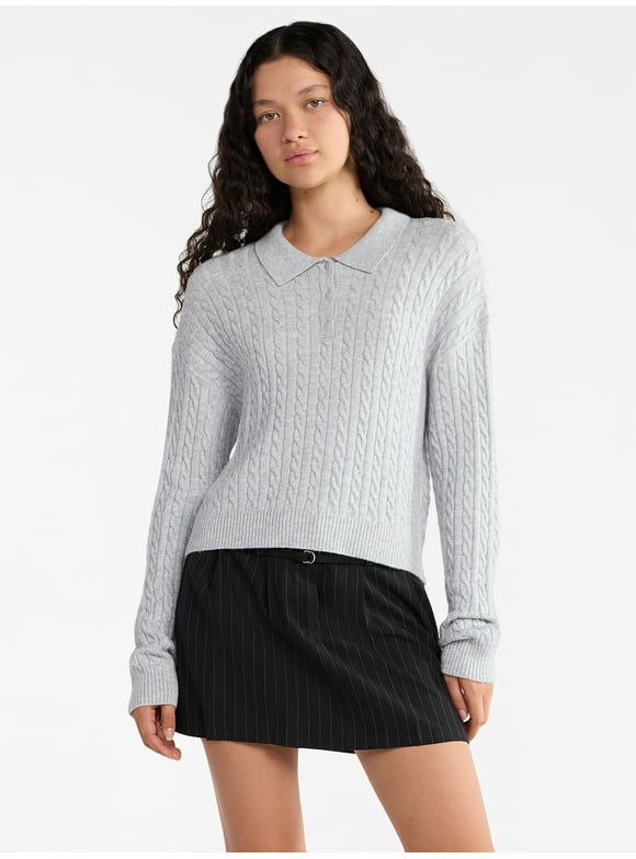 Cable Knit Collared Pullover, Women's