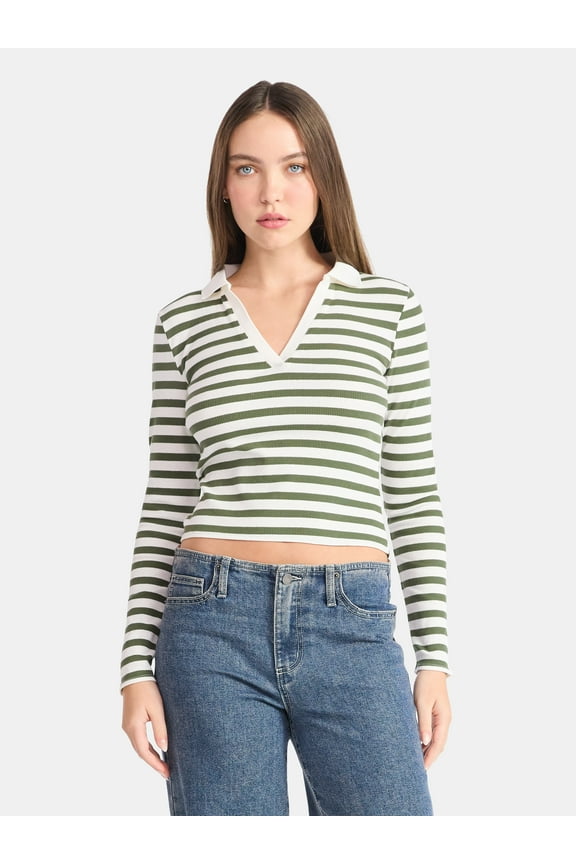 Johnny Collar Tee with Long Sleeves, Women's