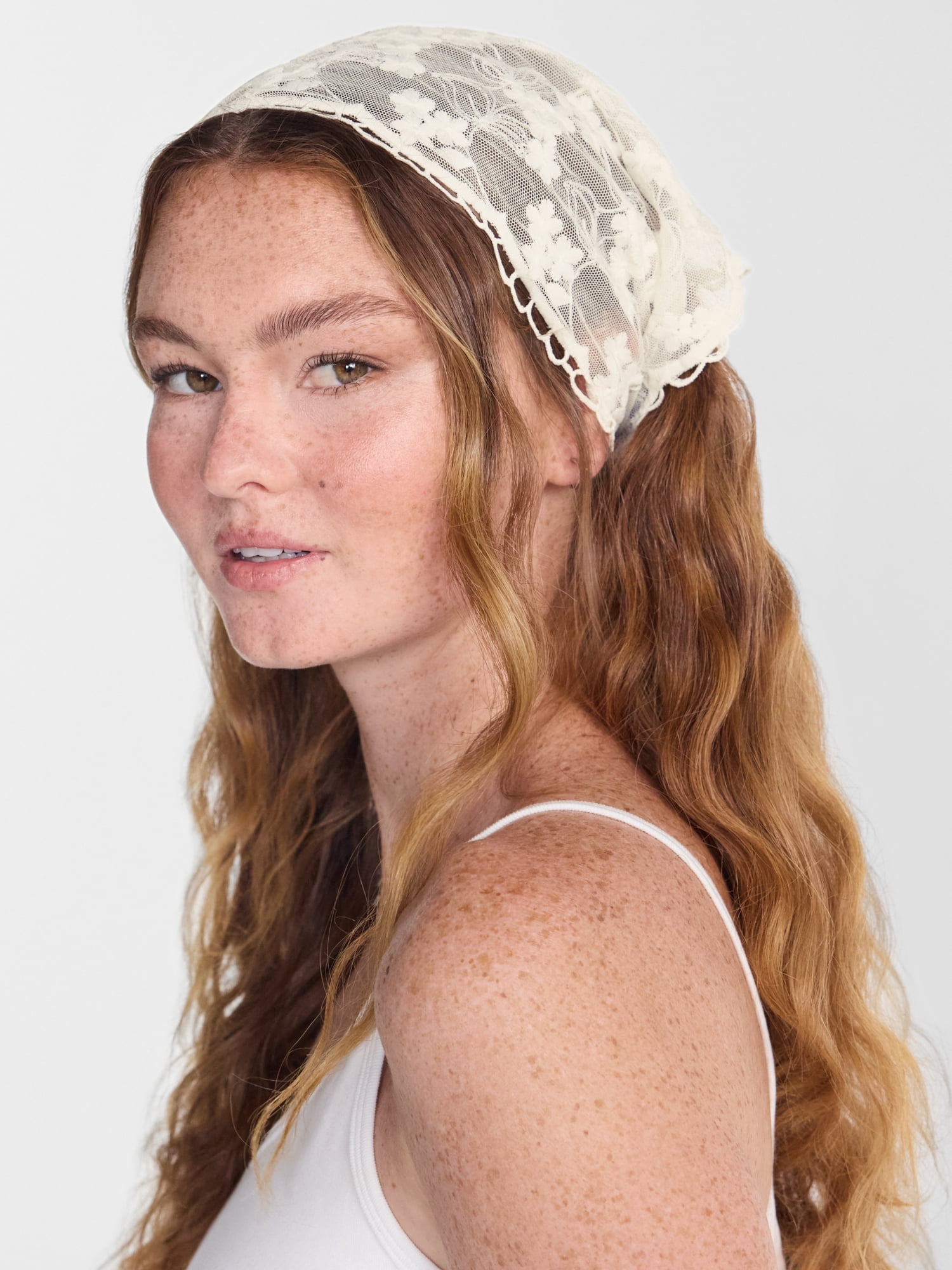 No Boundaries Lace Triangle Head Scarf, Ivory, Women's