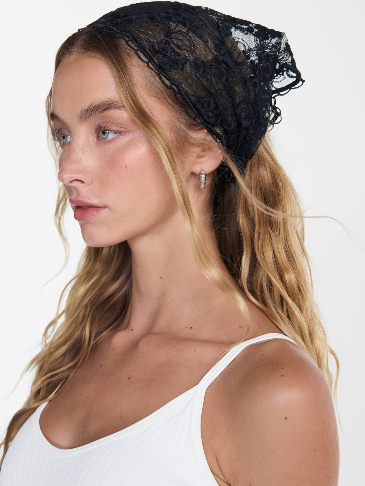 No Boundaries Lace Triangle Head Scarf, Black, Women's