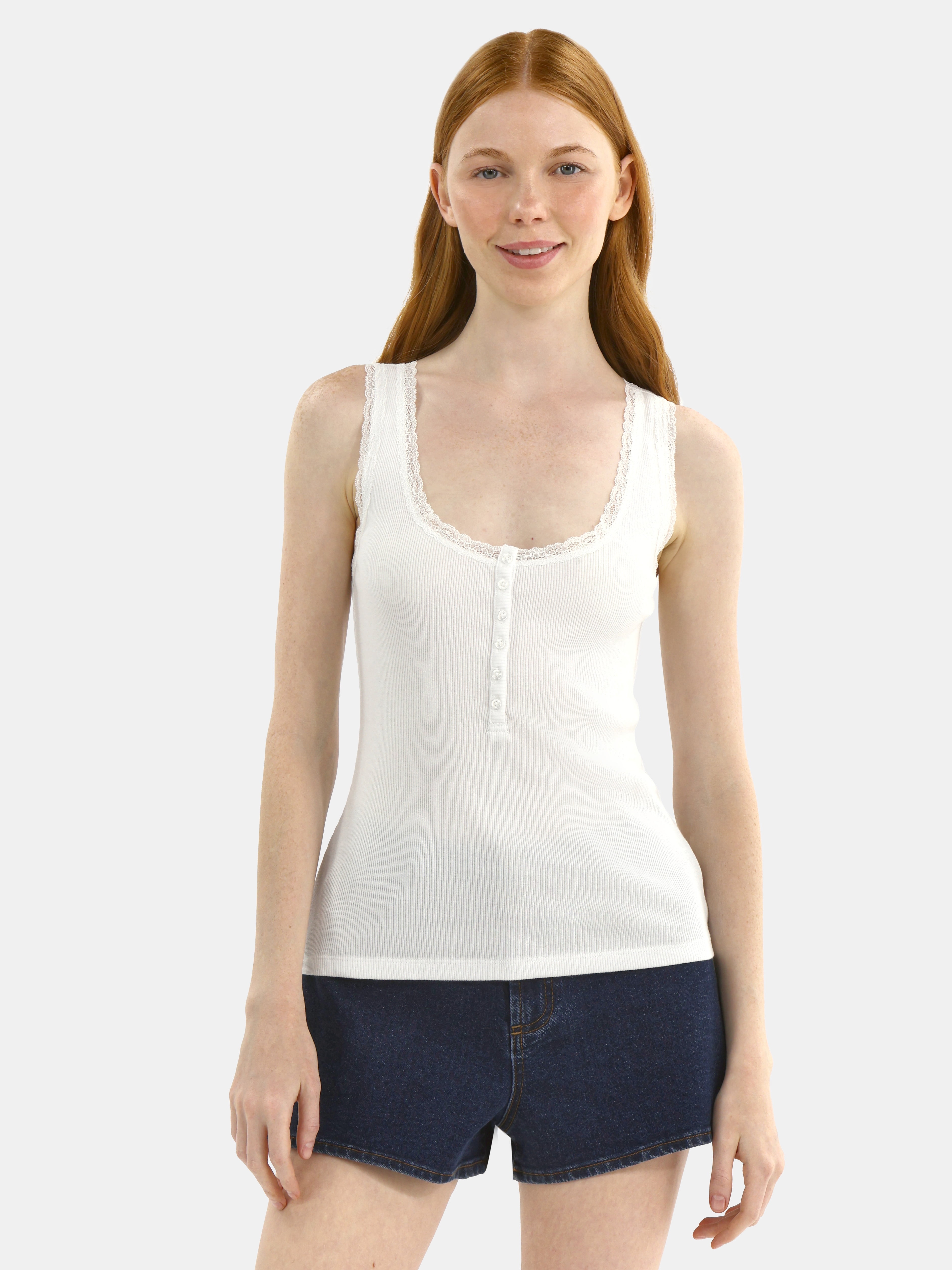 No Boundaries Lace Cotton Henley Tank, Women's - Walmart.com
