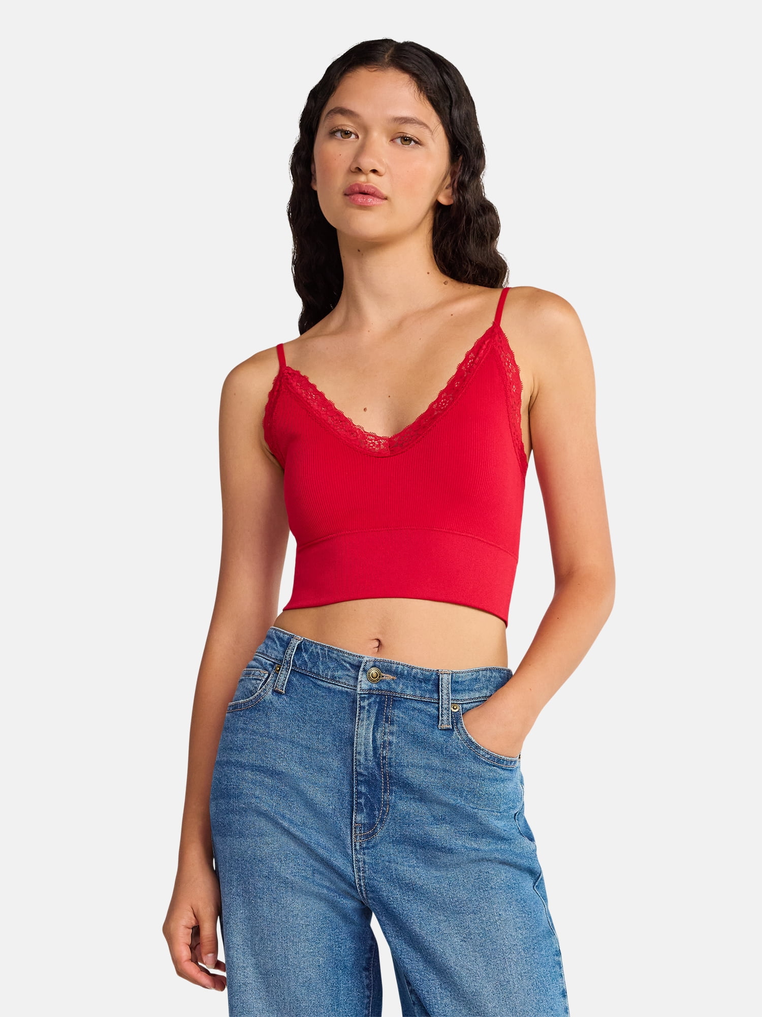 No Boundaries Lace Trim Cami Tank, Women's - Walmart.com