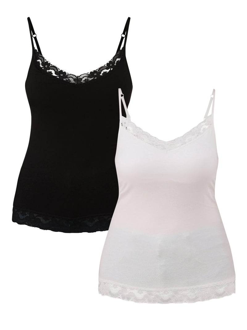 No Boundaries Juniors Cami with Lace Trim, 2-Pack, Sizes XXS