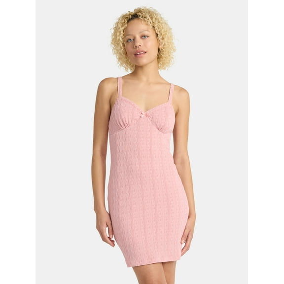 No Boundaries Cable Knit Mini Dress with Lace Trim, Women’s