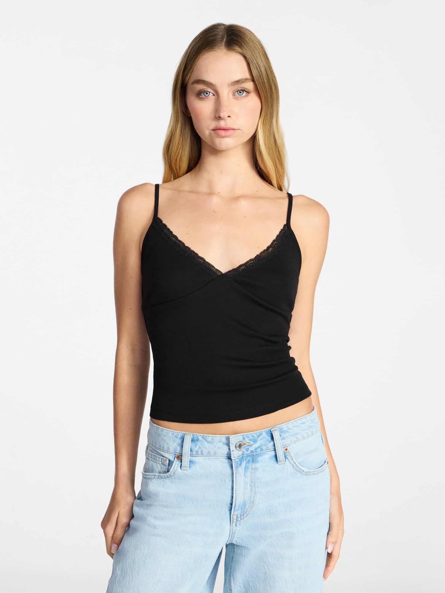 No Boundaries Lace Trim V-Neck Cami, Women’s XXS-XXL