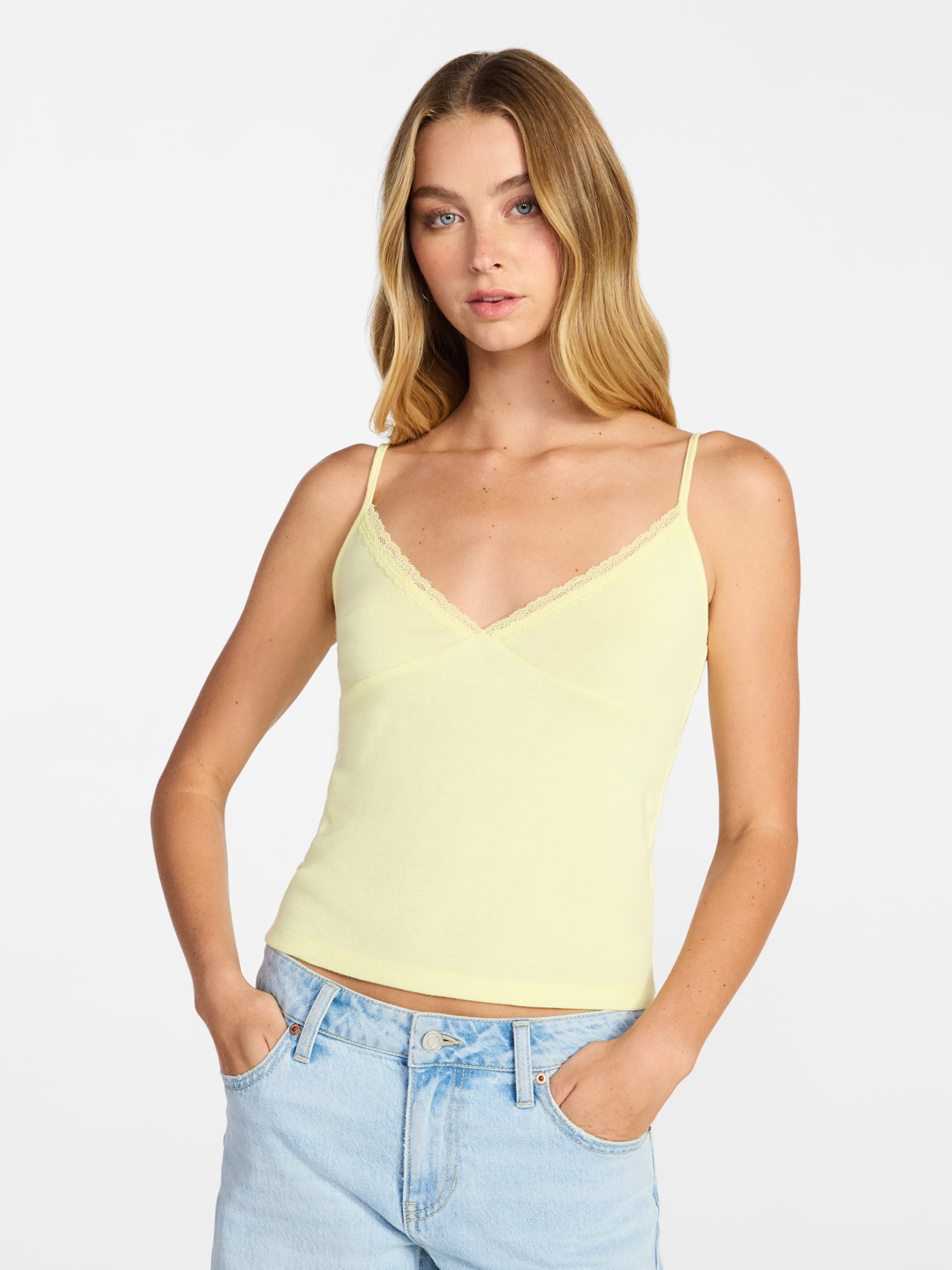 No Boundaries Lace Trim V-Neck Cami, Women’s XXS-XXL