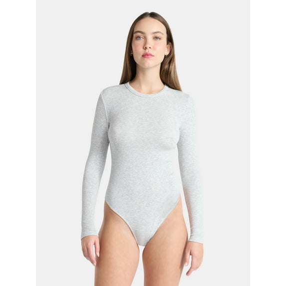 No Boundaries Seamless High Neck Bodysuit with Long Sleeves, Women's