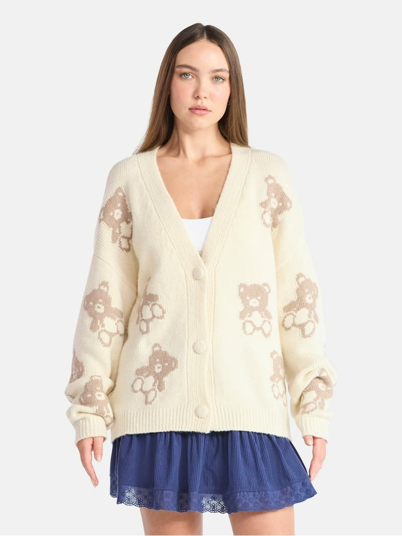No Boundaries Button-Front Cardigan, Women's - Walmart.com