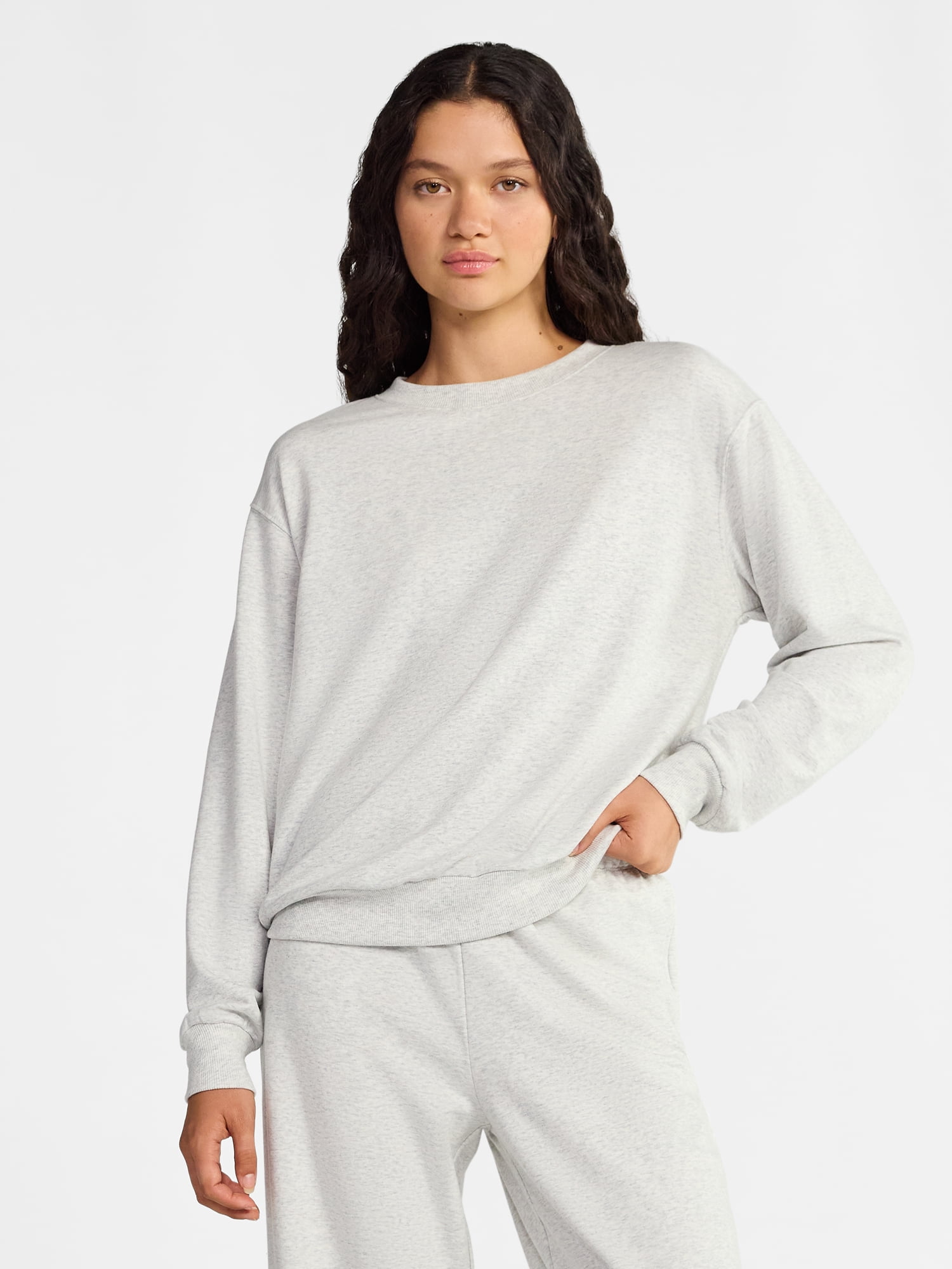 No Boundaries Cozy Sleepwear Crewneck Pullover with Long Sleeves, Women’s and Women's Plus XXS-3X