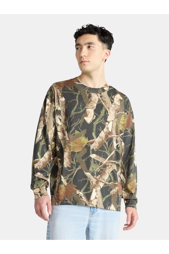 Cotton Oversized Tee with Long Sleeves, Men's & Big Men's