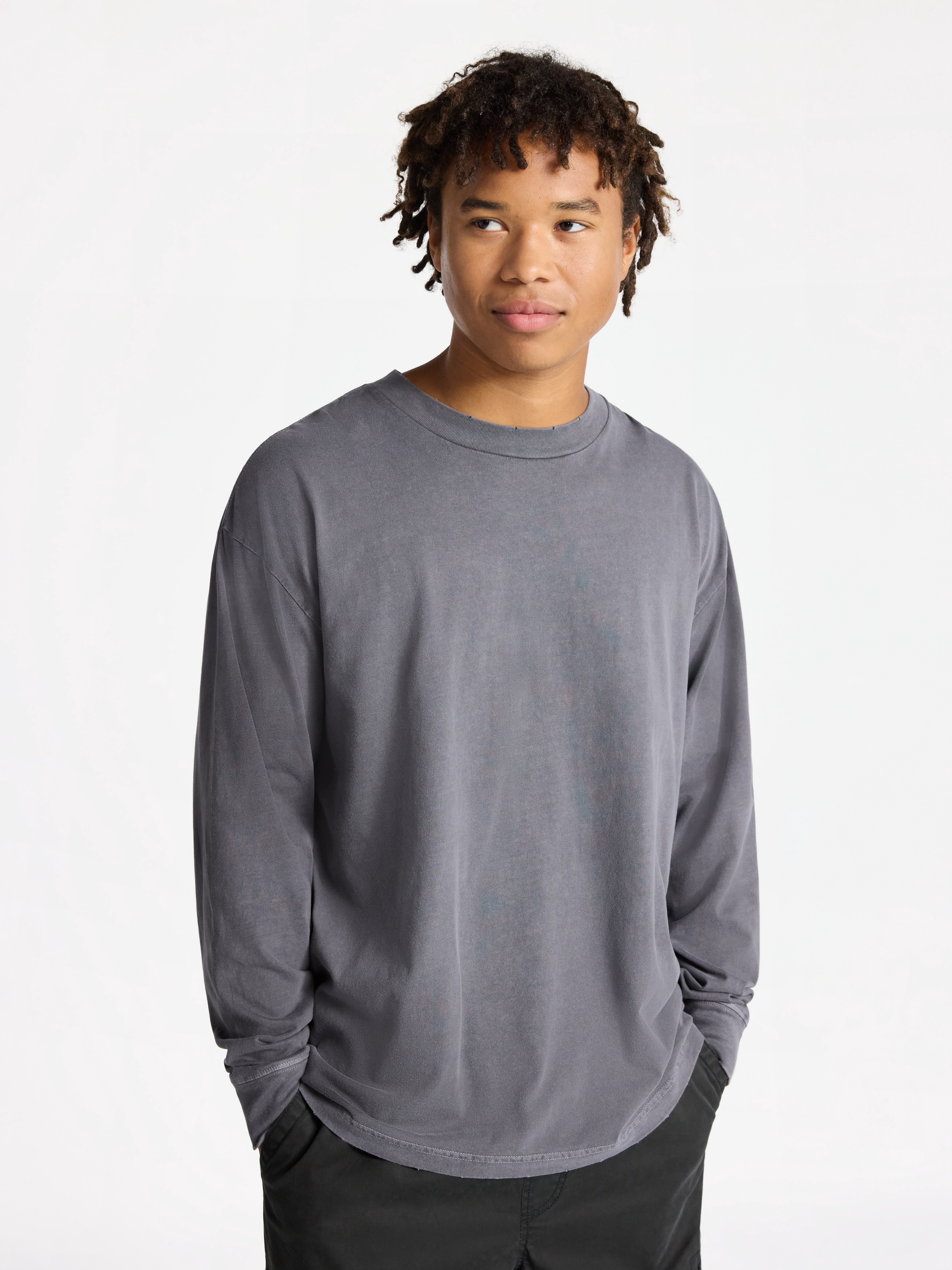 No Boundaries Cotton Oversized Tee with Long Sleeves, Men's & Big Men's