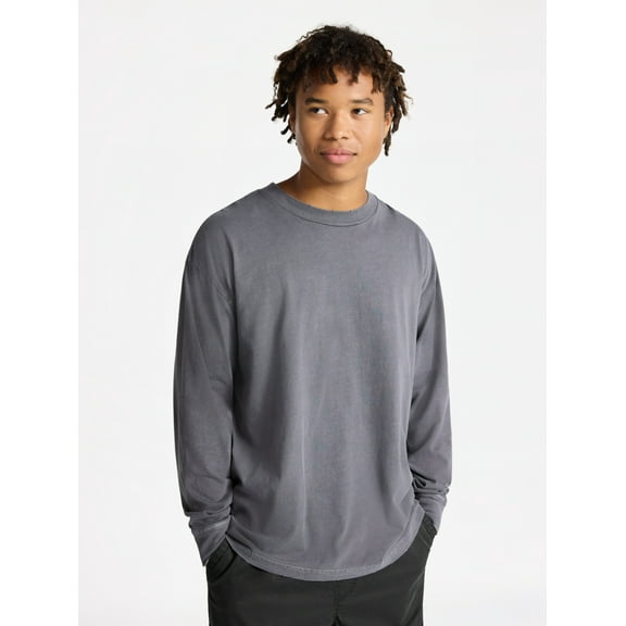 No Boundaries Cotton Oversized Tee with Long Sleeves, Men's & Big Men's