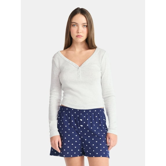 No Boundaries Henley Top with Long Sleeves, Women’s