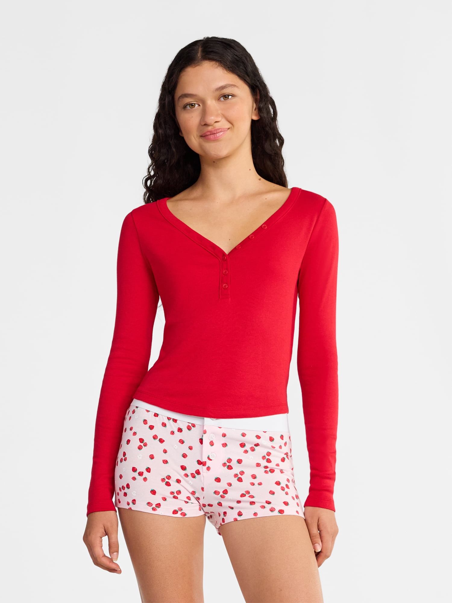 No Boundaries Henley Top with Long Sleeves, Women’s