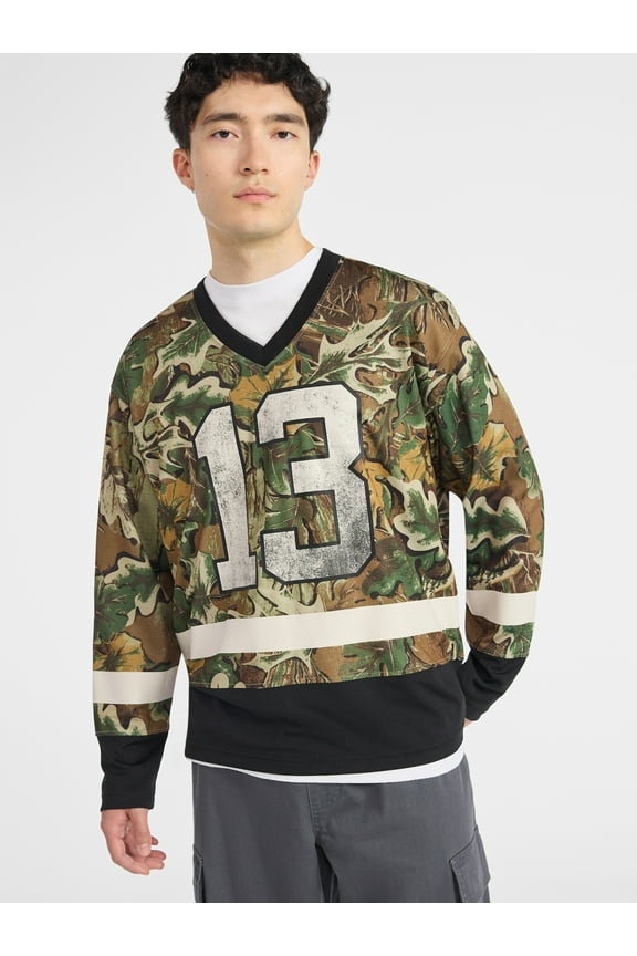 Hockey Jersey Style Shirt with Long Sleeves, Men's and Big Men's