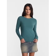 No Boundaries Crewneck Tee with Long Sleeves, Womens XXS-XXL