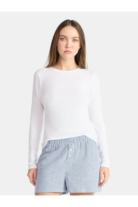 Crewneck Tee with Long Sleeves, Women's & Women's Plus XXS-4X