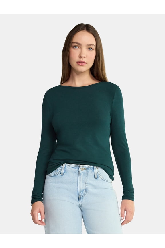 Crewneck Tee with Long Sleeves, Women's & Women's Plus XXS-4X