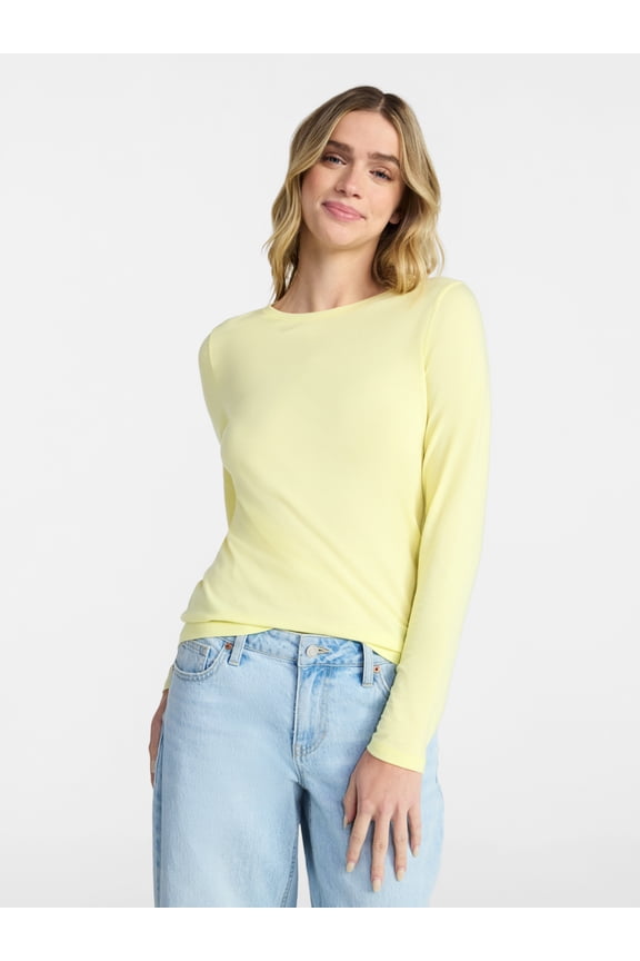 Crewneck Tee with Long Sleeves, Women's & Women's Plus XXS-4X