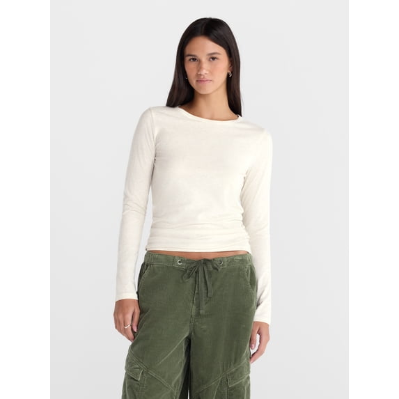 No Boundaries Crewneck Tee with Long Sleeves, Women's XXS-XXL