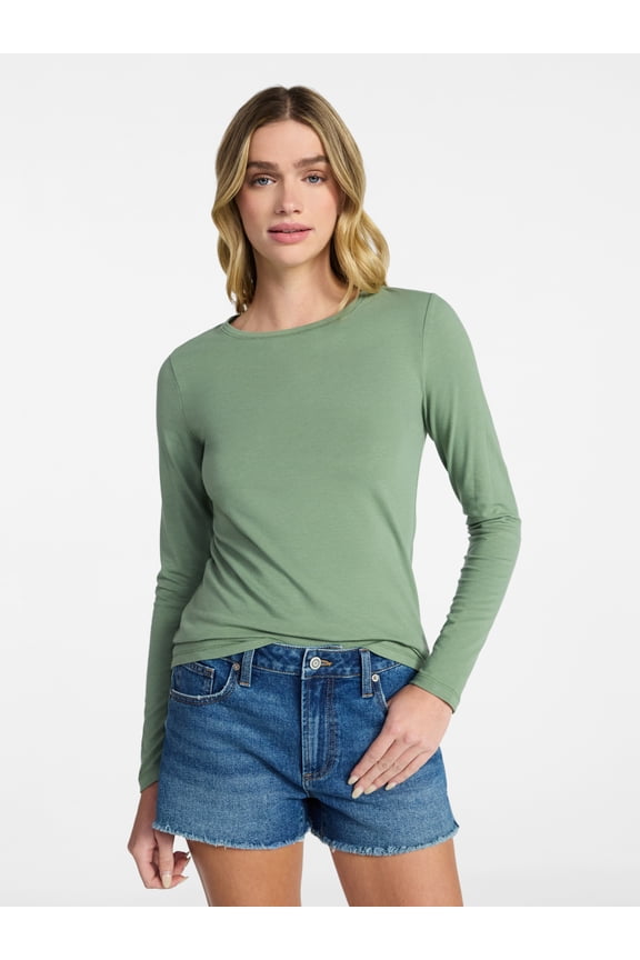 Crewneck Tee with Long Sleeves, Women's & Women's Plus XXS-4X