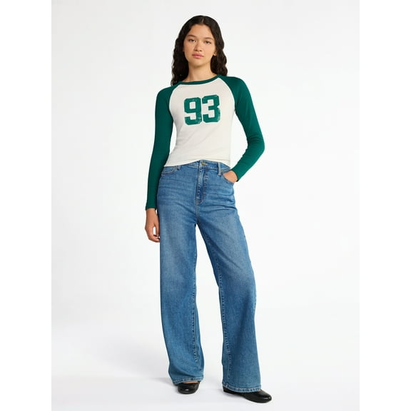 No Boundaries Raglan Tee with Long Sleeves, Women’s