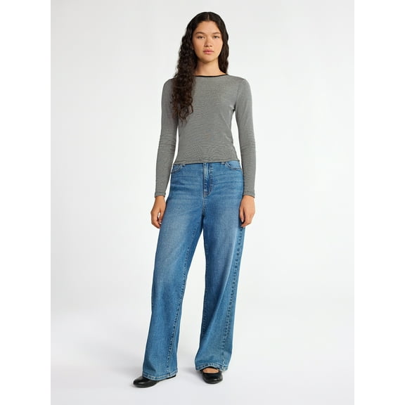 No Boundaries Striped Tee with Long Sleeves, Women's