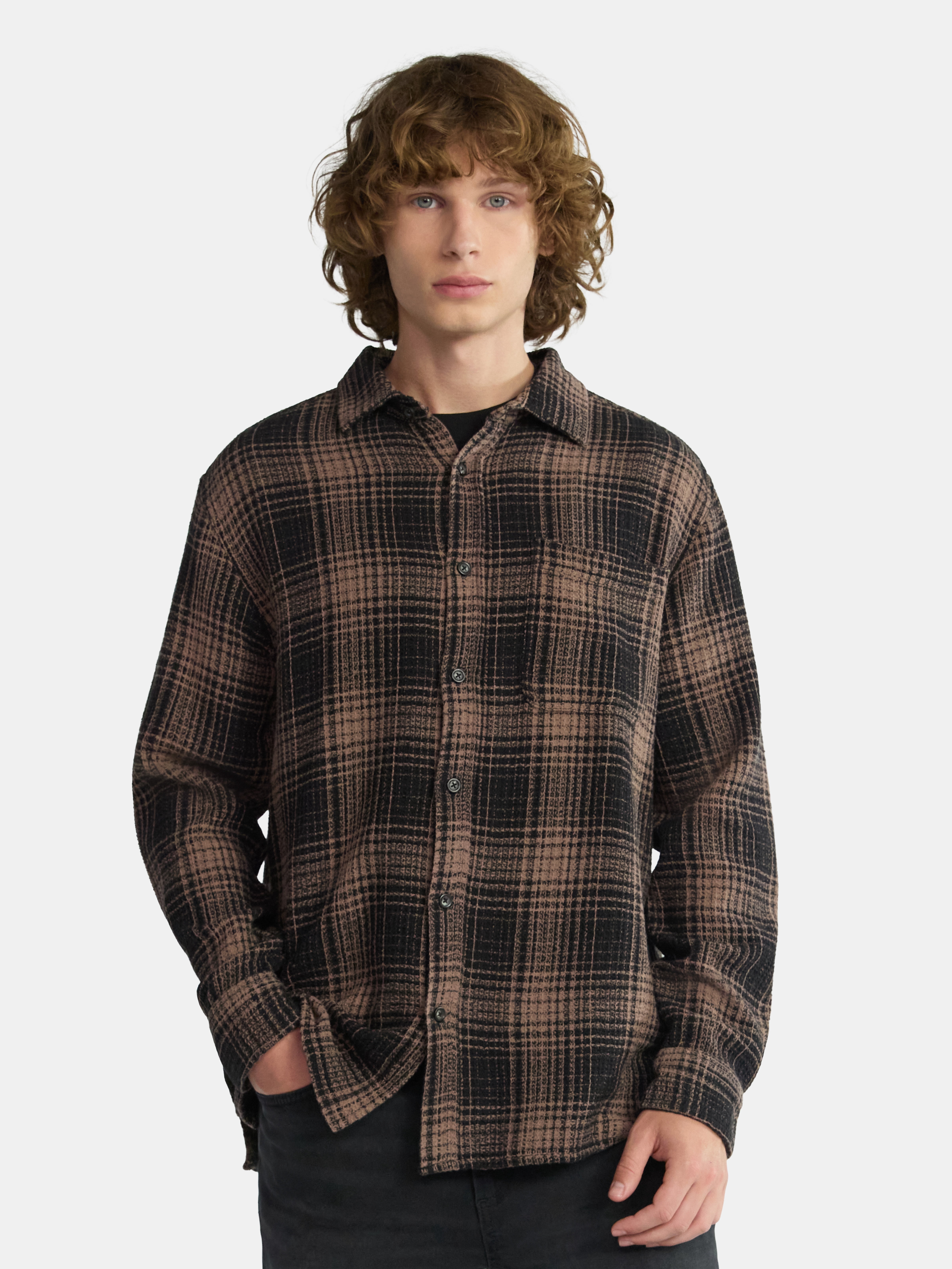 No Boundaries Men's & Big Men's Long Sleeve Textured Shirt , Sizes XS-5XL
