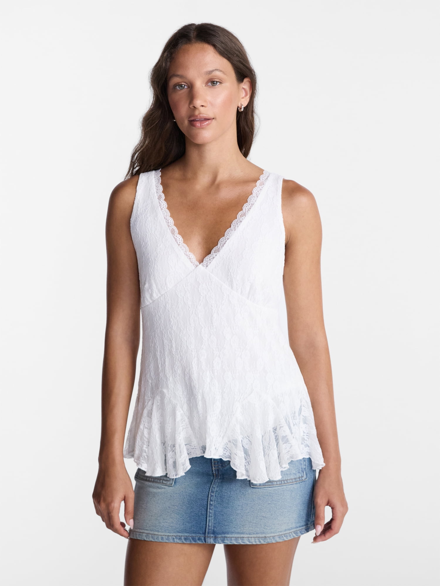 No Boundaries Lace Godet Tank Top, Women’s XXS-XXL
