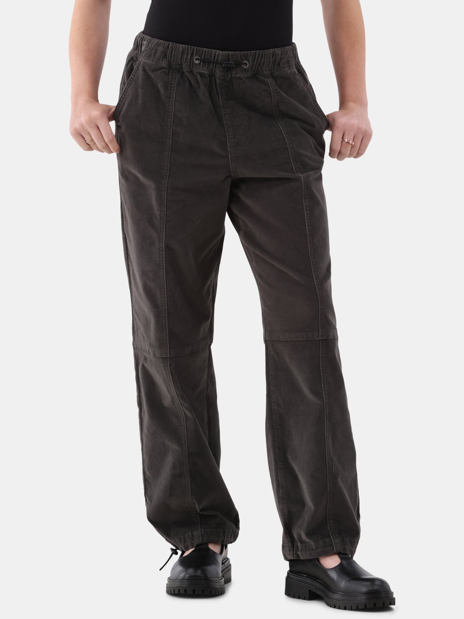 No Boundaries Mid Rise Parachute Cargo Pants, 28" Inseam, Women's and Women's Plus