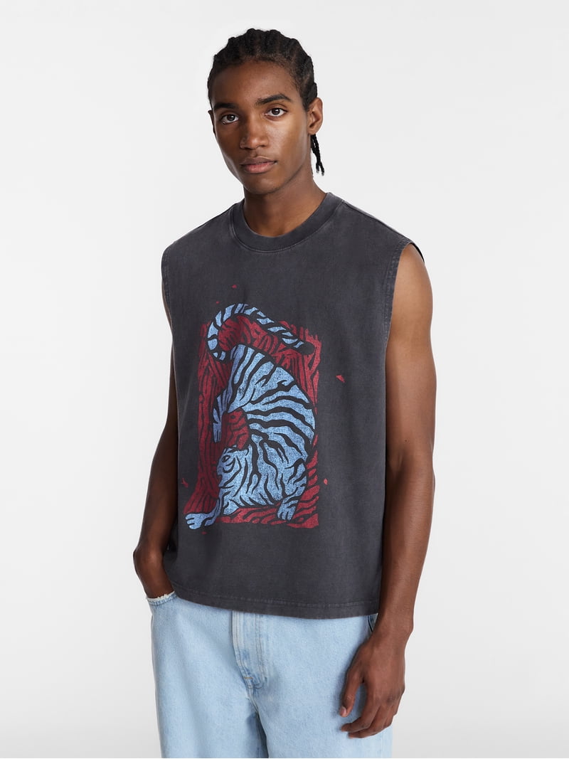 No Boundaries Boxy Fit Heavyweight Graphic Muscle Tank Top, Men's
