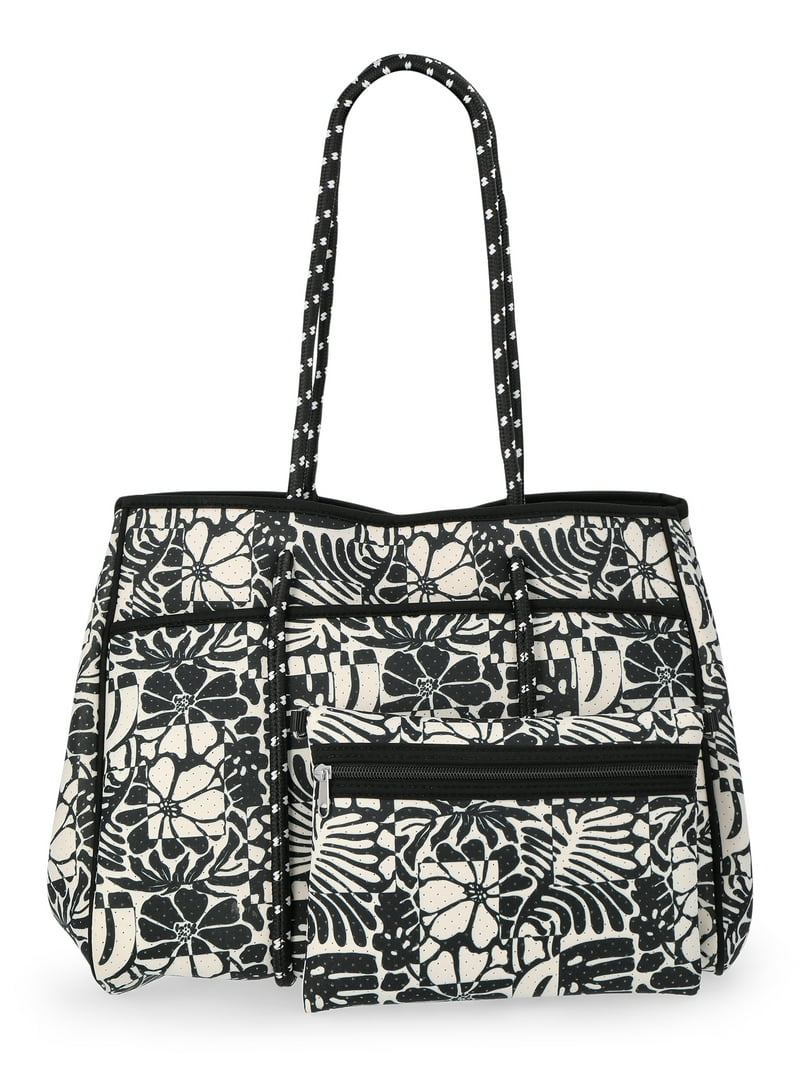 No Boundaries Women's Neoprene Beach Tote Bag, Black/White