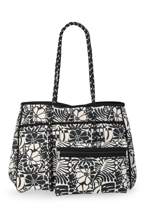 Women's Neoprene Beach Tote Bag, Black/White