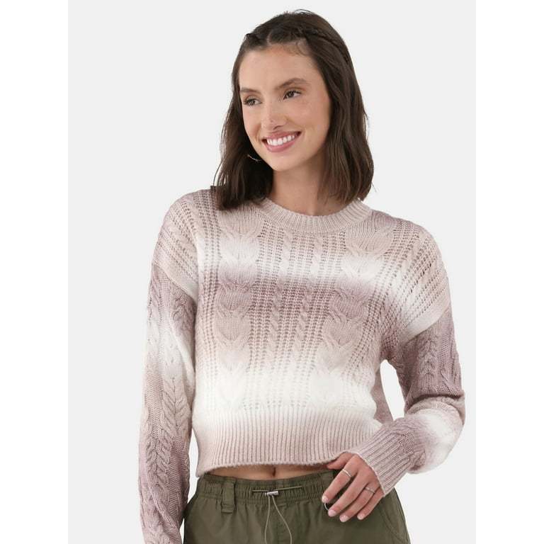 No Boundaries Ombre Mixed Cable Knit Sweater Midweight Women s and Women s Plus