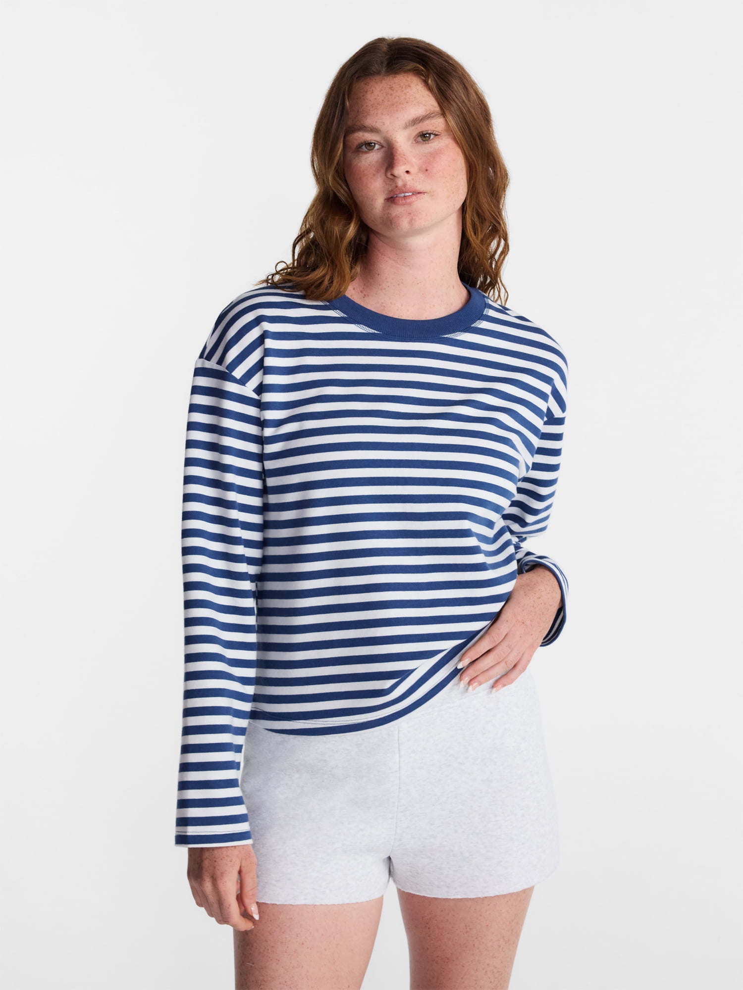 No Boundaries Oversize LS Stripe Tee, Women’s Sizes XXS-XXL
