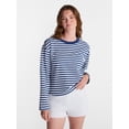 thumbnail image 1 of No Boundaries Oversize LS Stripe Tee, Women’s Sizes XXS-XXL, 1 of 5
