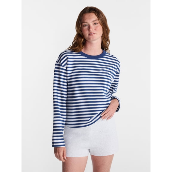 No Boundaries Oversize LS Stripe Tee, Women’s Sizes XXS-XXL