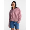 thumbnail image 1 of No Boundaries Oversize LS Stripe Tee, Women’s Sizes XXS-XXL, 1 of 5