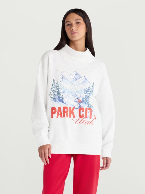 Oversized Mock Neck Sweatshirt, Lightweight, Women's and Women's Plus XXS-4X