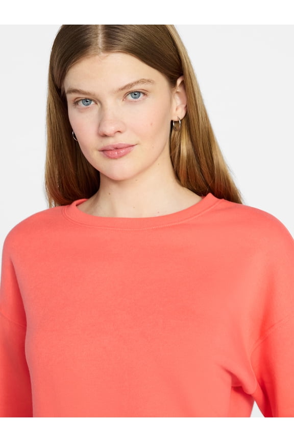 Oversized Fleece Sweatshirt with Long Sleeves, Women's Sizes XXS-4X