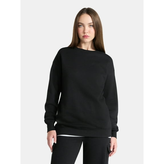 No Boundaries Fleece Oversized Sweatshirt with Long Sleeves, Women’s Sizes XXS-4X