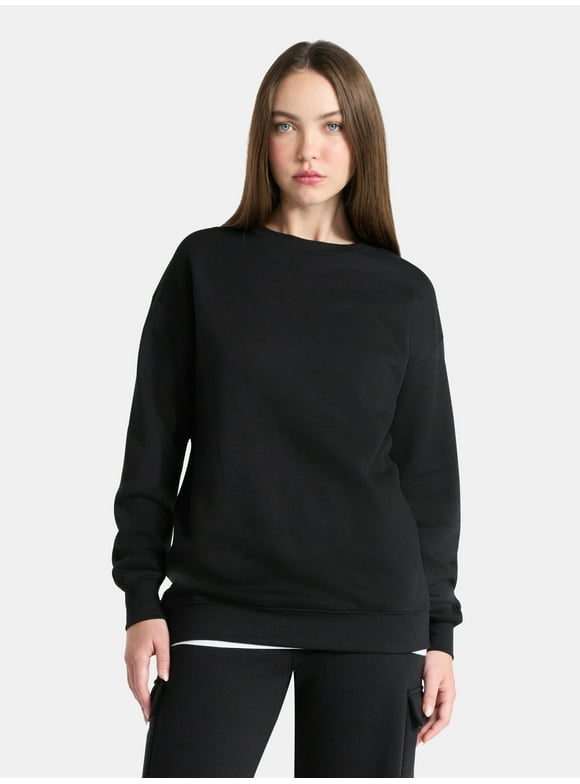 Fleece Oversized Sweatshirt with Long Sleeves, Women’s Sizes XXS-4X